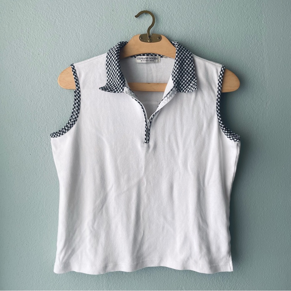 🌱5/$25🌱 Stephanie Rogers | by Fashion Trend White Gingham Quarter-Zip Tank Top
